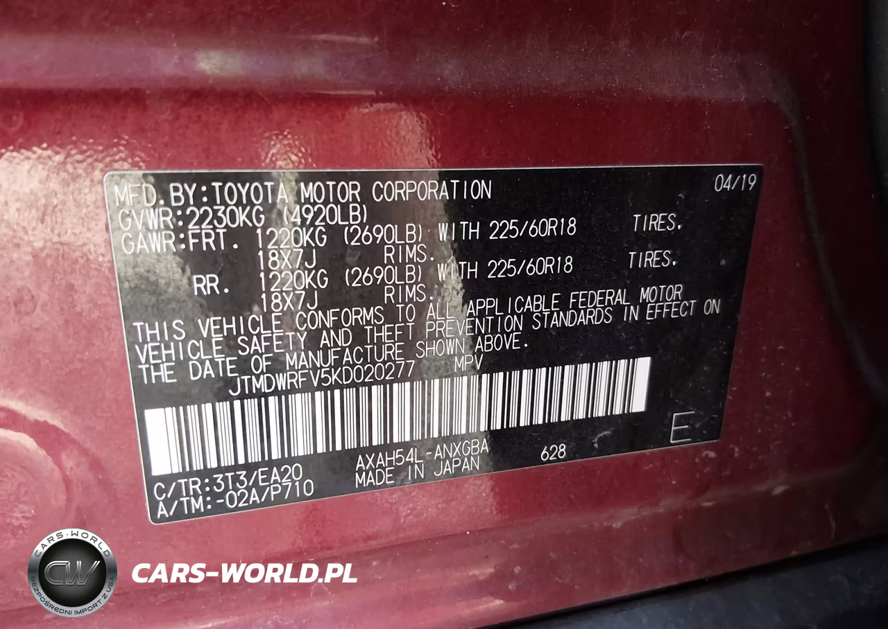 2019 Toyota Rav4 Hybrid Limited VIN:JTMDWRFV5KD020277 - 9