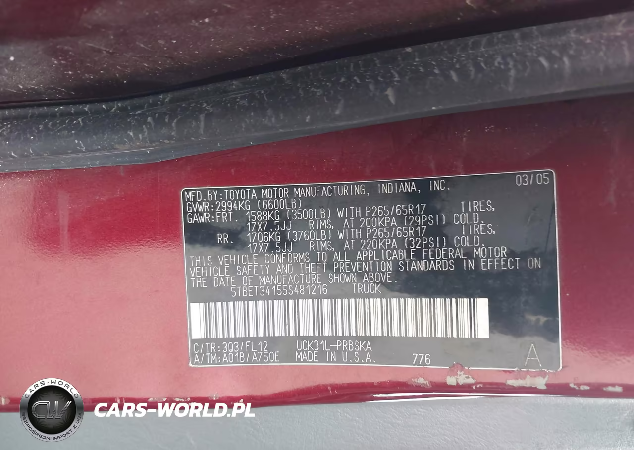 2005 Toyota Tundra Sr5 V8 VIN:5TBET34155S481216 - 9