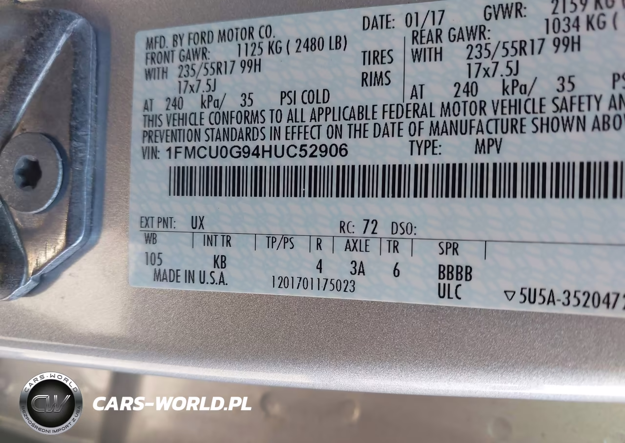 2017 Ford Escape Se VIN:1FMCU0G94HUC52906 - 9