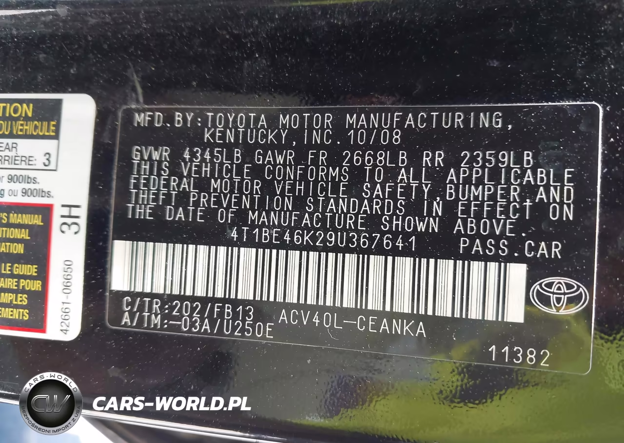 2009 Toyota Camry Le VIN:4T1BE46K29U367641 - 9