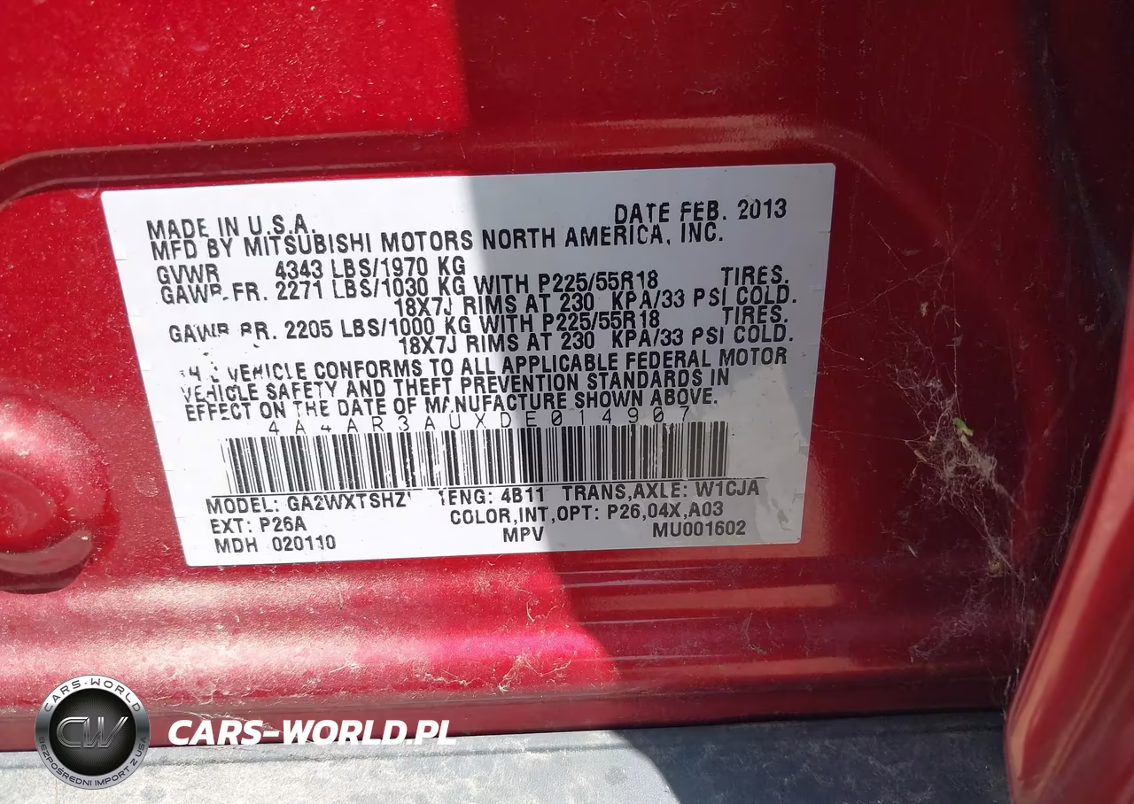 2013 Mitsubishi Outlander Sport Es VIN:4A4AR3AUXDE014907 - 9