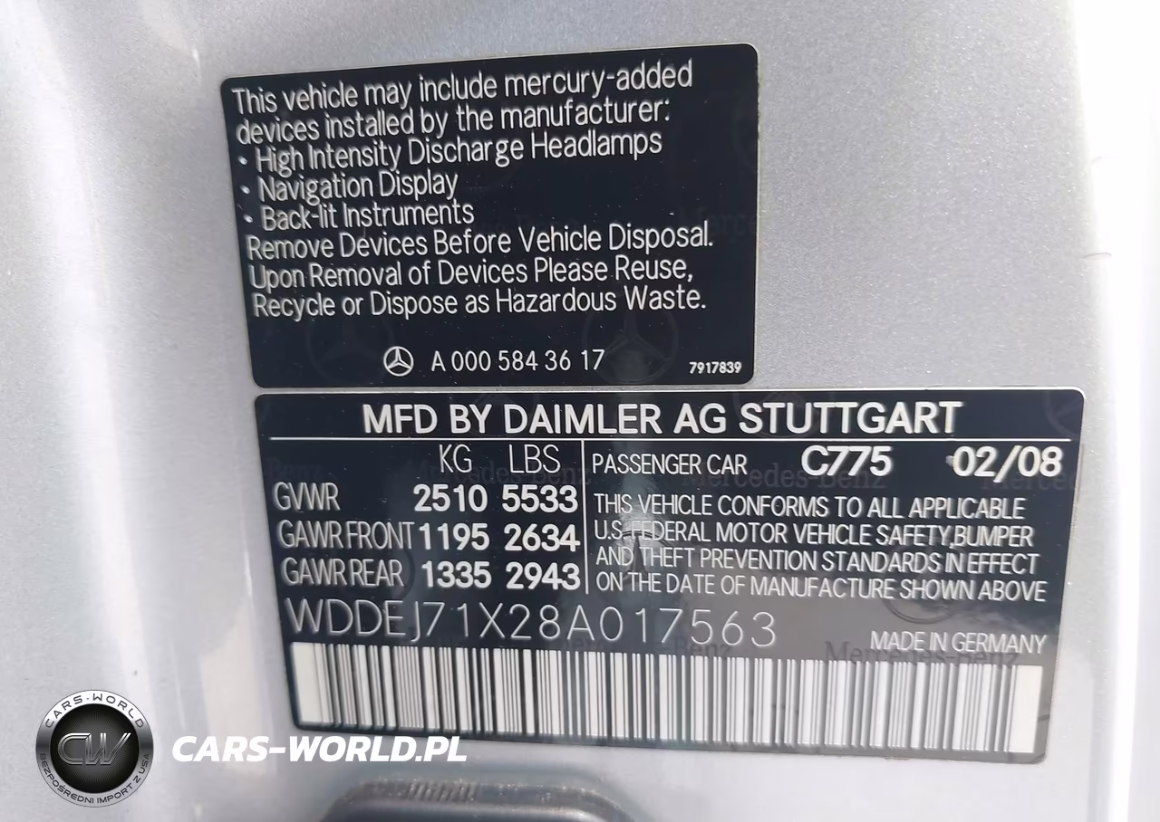 2008 Mercedes-Benz Cl 550 VIN:WDDEJ71X28A017563 - 9