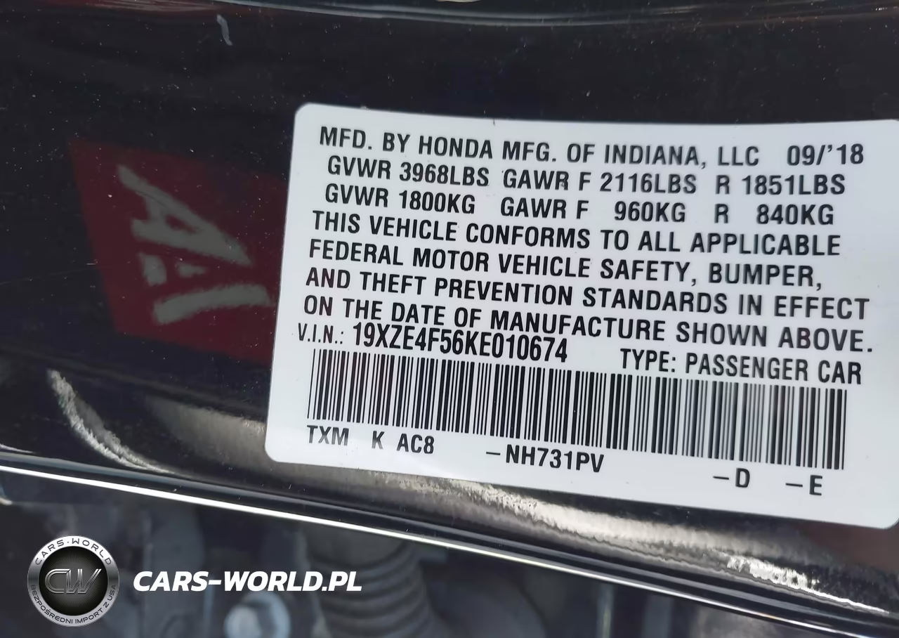 2019 Honda Insight Ex VIN:19XZE4F56KE010674 - 9