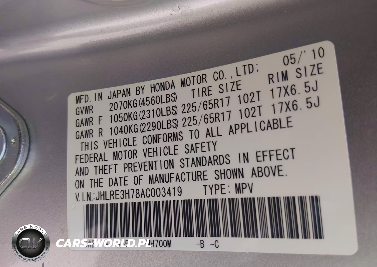 2010 Honda Cr-V Ex-L VIN:JHLRE3H78AC003419 - 9