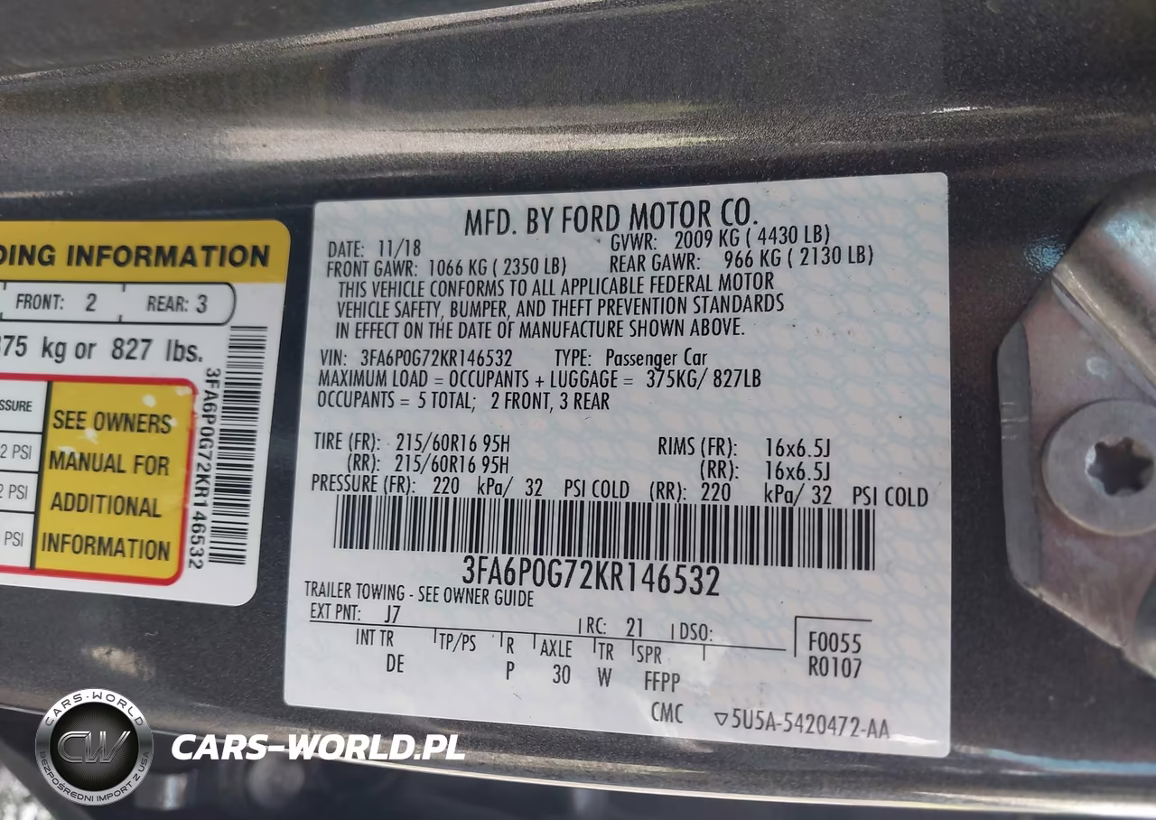 2019 Ford Fusion S VIN:3FA6P0G72KR146532 - 9