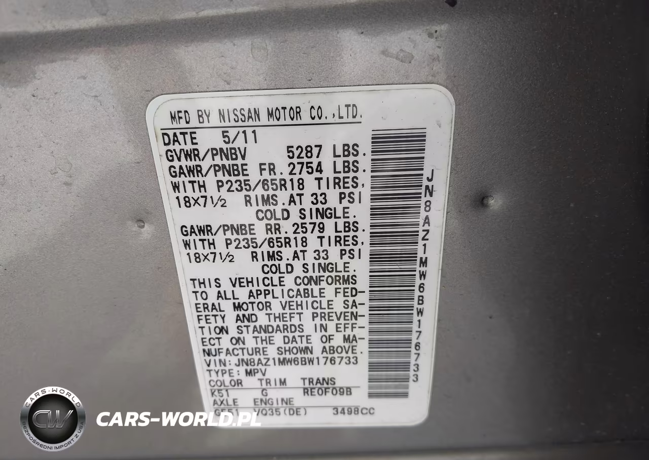 2011 Nissan Murano Sl VIN:JN8AZ1MW6BW176733 - 9