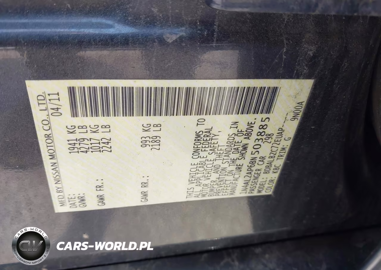 2011 Nissan Altima 2.5 S VIN:1N4AL2AP6BN503885 - 9