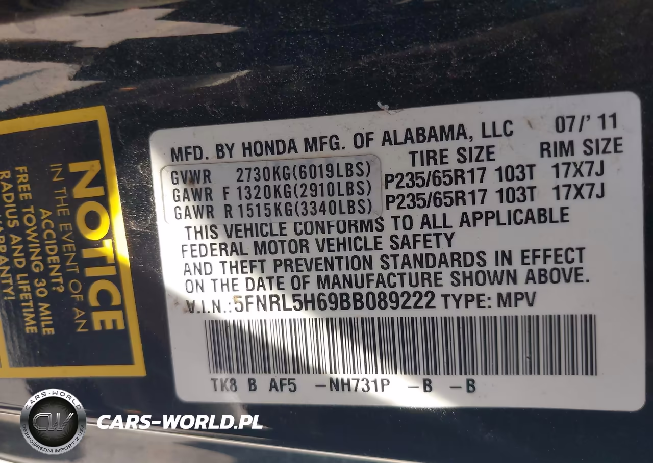 2011 Honda Odyssey Ex-L VIN:5FNRL5H69BB089222 - 9