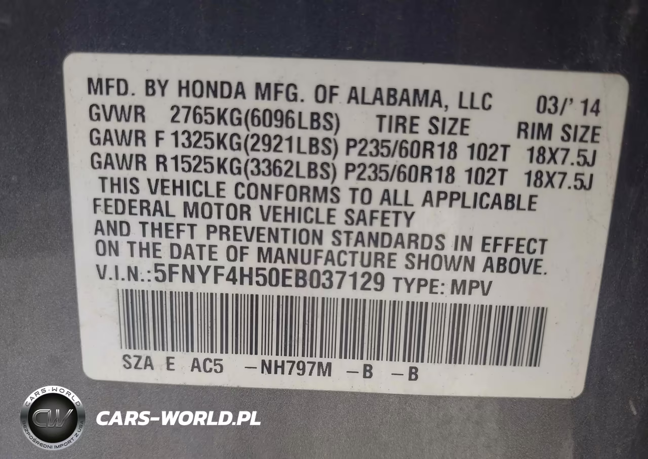 2014 Honda Pilot Ex-L VIN:5FNYF4H50EB037129 - 9