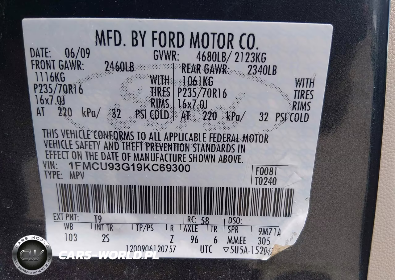 2009 Ford Escape Xlt VIN:1FMCU93G19KC69300 - 9