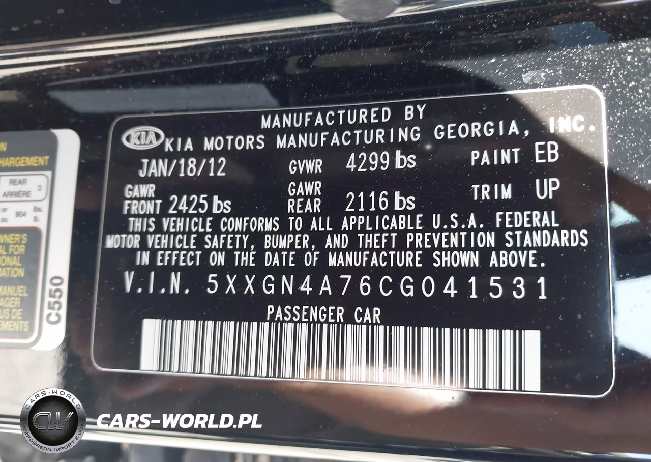 2012 Kia Optima Ex VIN:5XXGN4A76CG041531 - 9
