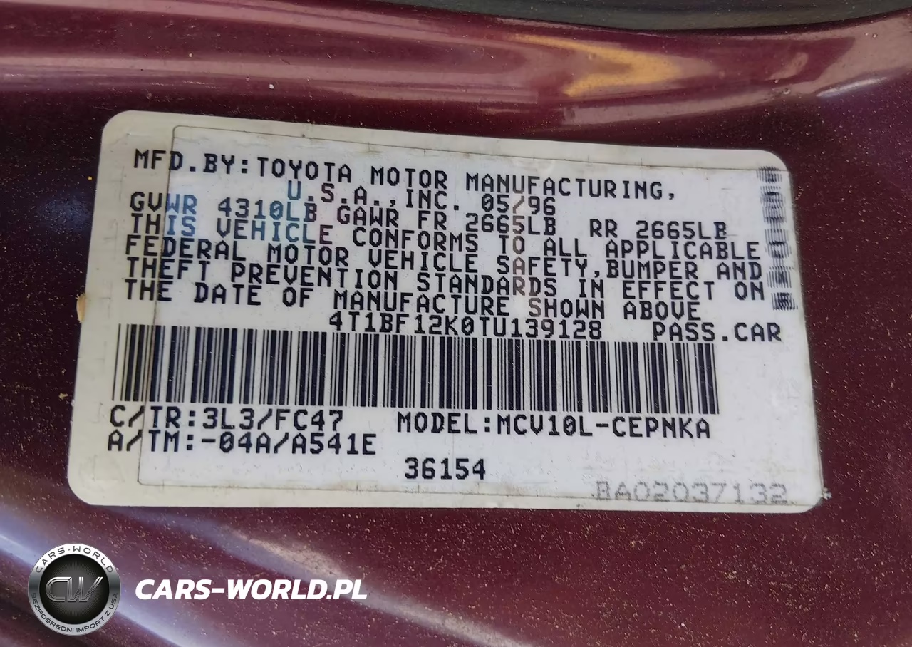 1996 Toyota Camry Le-Xle-Se VIN:4T1BF12K0TU139128 - 9