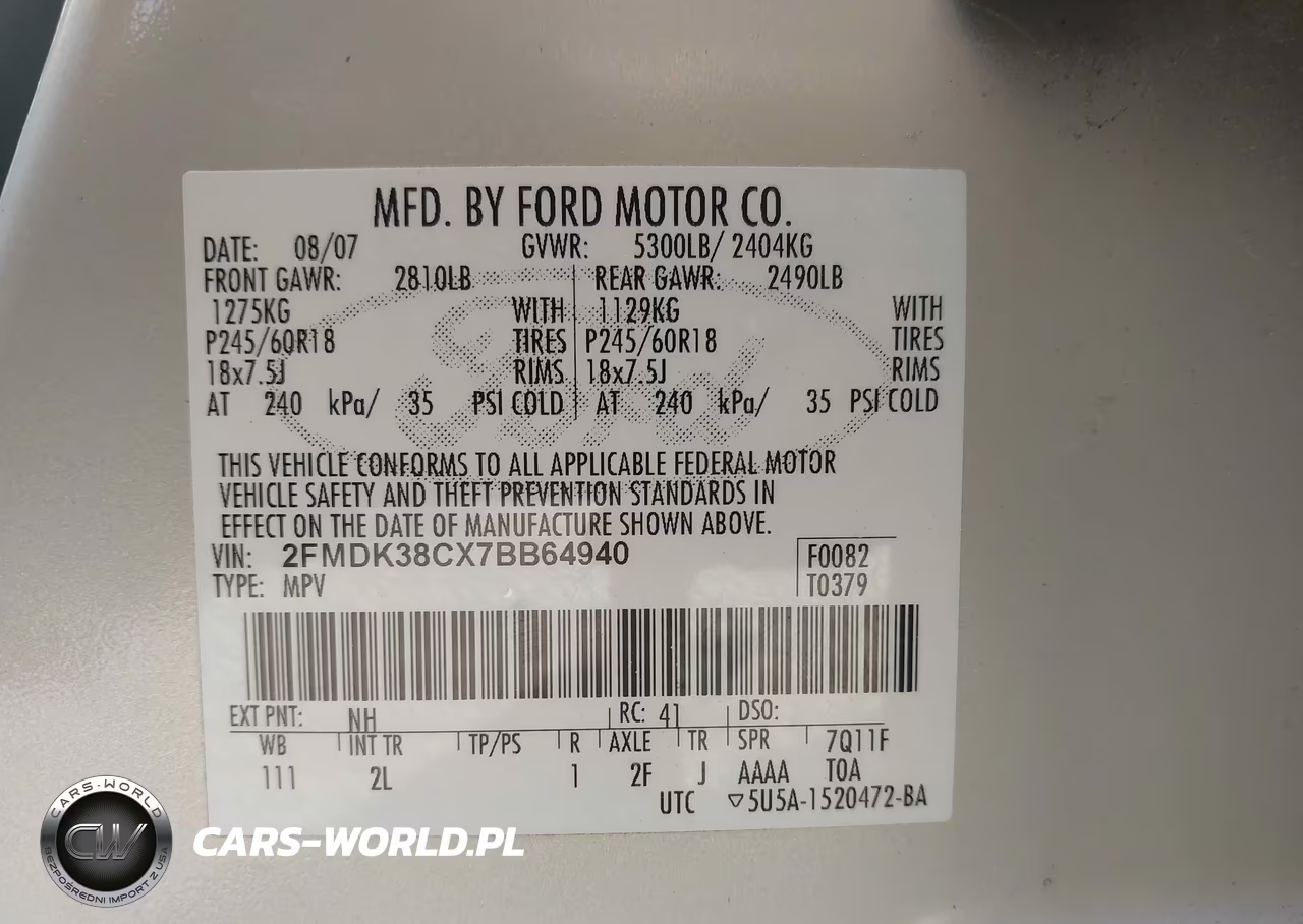 2007 Ford Edge Sel VIN:2FMDK38CX7BB64940 - 9