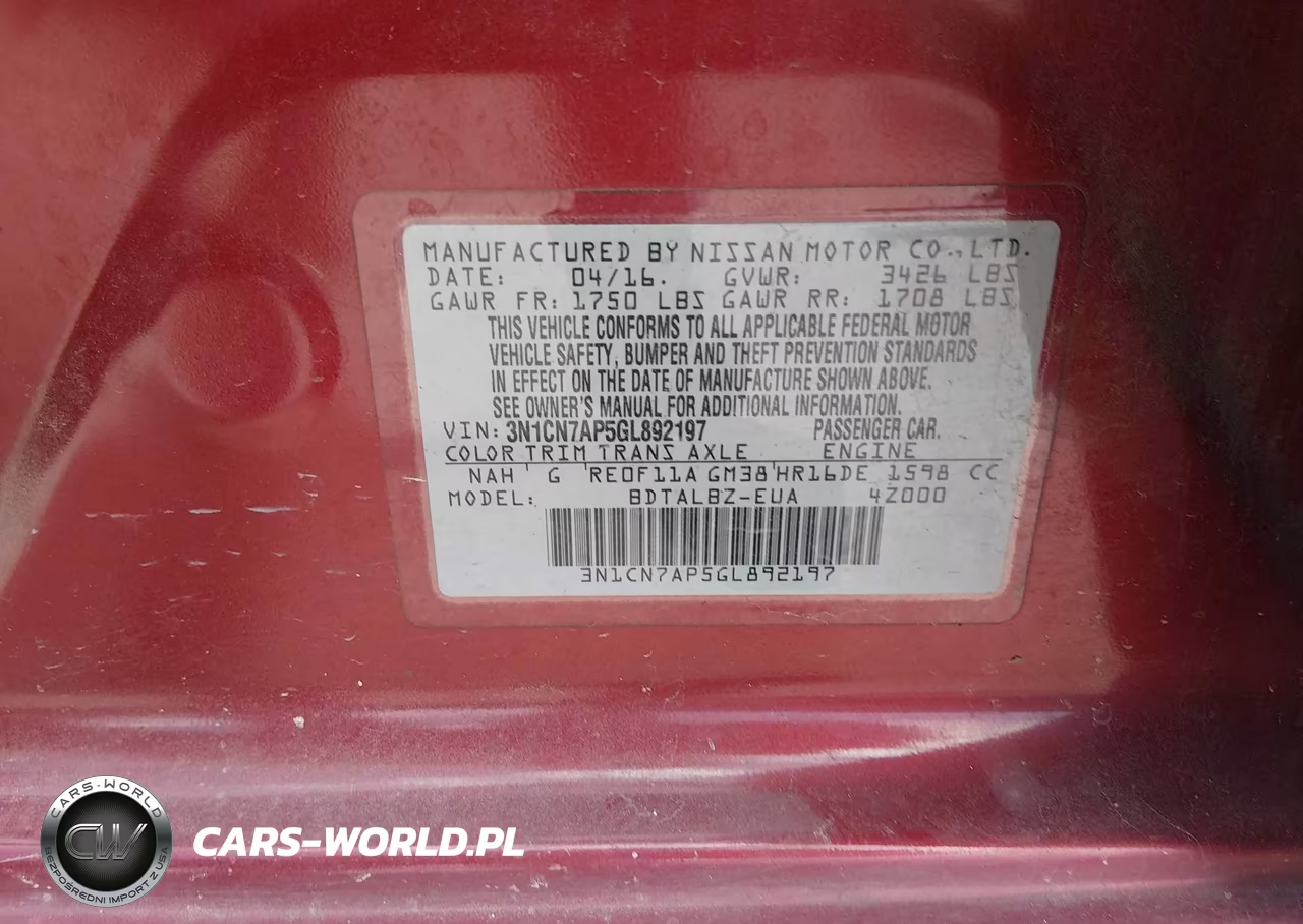 2016 Nissan Versa 1.6 Sv VIN:3N1CN7AP5GL892197 - 9