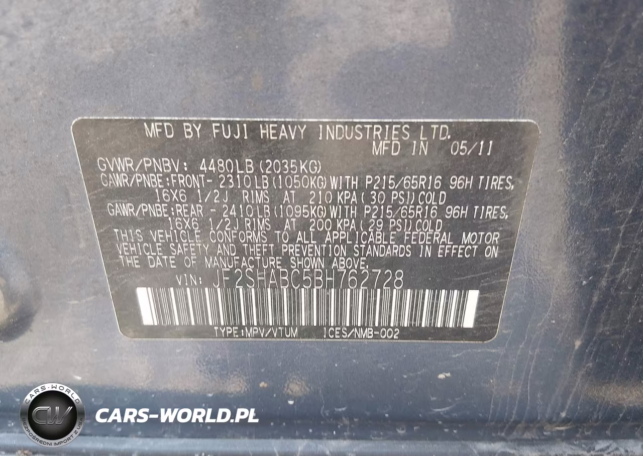 2011 Subaru Forester 2.5X VIN:JF2SHABC5BH762728 - 9