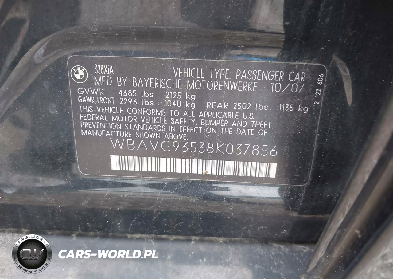 2008 BMW 328Xi VIN:WBAVC93538K037856 - 9