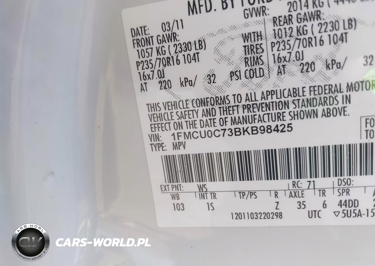 2011 Ford Escape Xls VIN:1FMCU0C73BKB98425 - 9