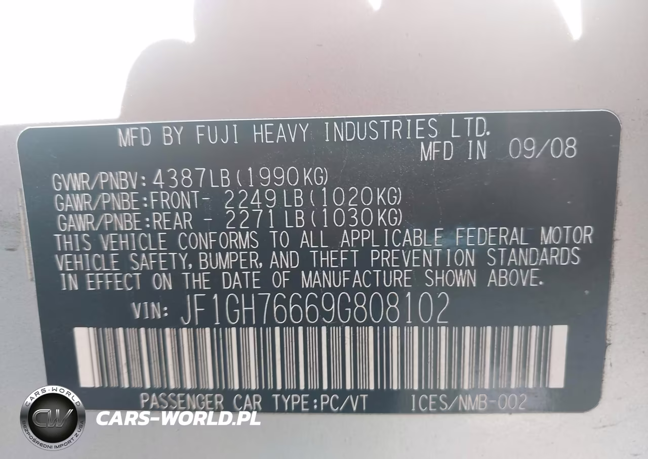 2009 Subaru Impreza Wrx VIN:JF1GH76669G808102 - 9