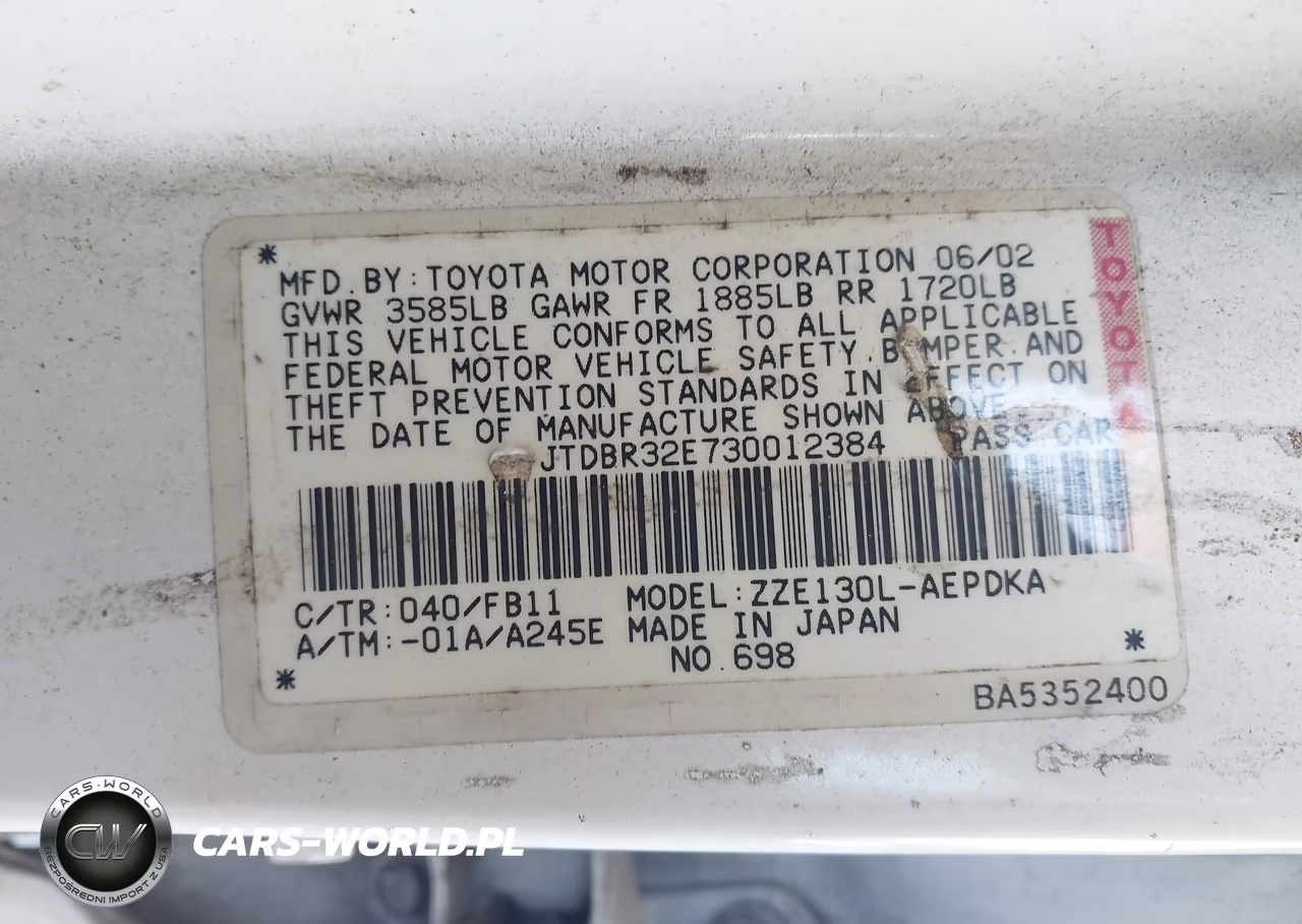 2003 Toyota Corolla Ce VIN:JTDBR32E730012384 - 9