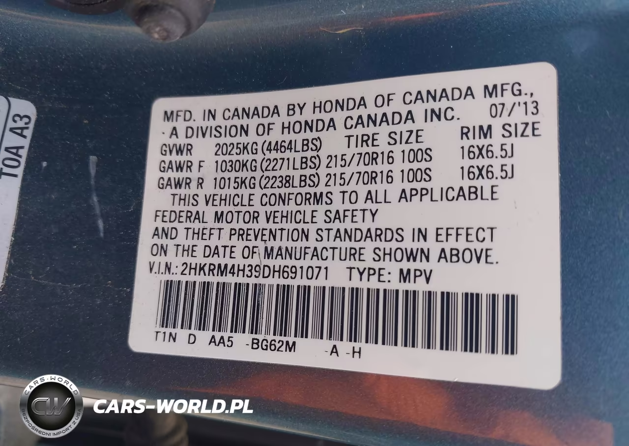 2013 Honda Cr-V Lx VIN:2HKRM4H39DH691071 - 9