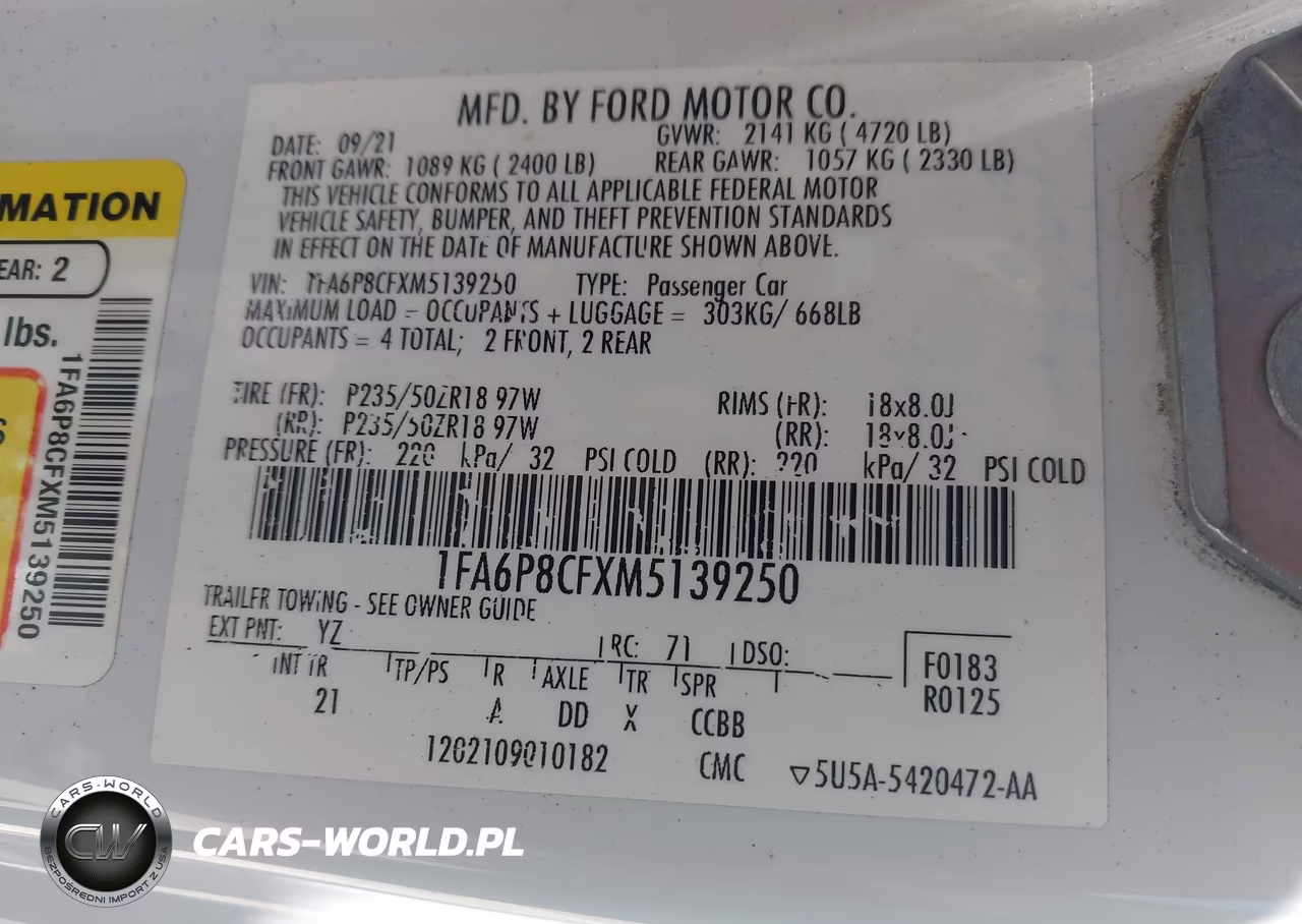 2021 Ford Mustang Gt Fastback VIN:1FA6P8CFXM5139250 - 9