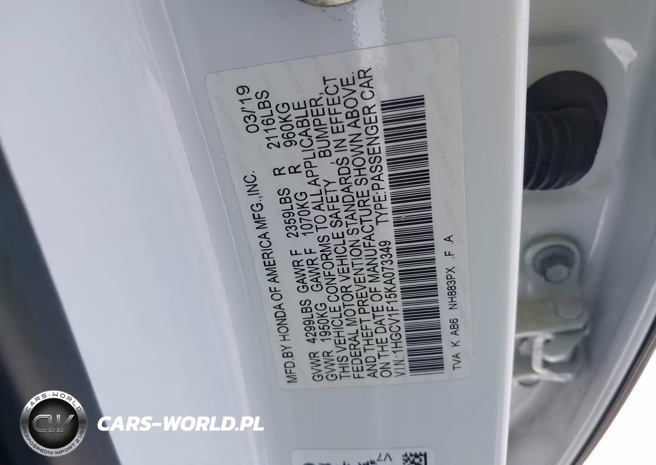 2019 Honda Accord Lx VIN:1HGCV1F15KA073349 - 9