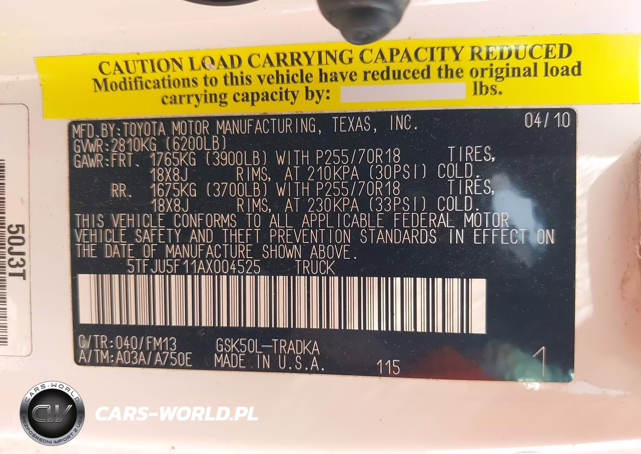 2010 Toyota Tundra Grade V6 VIN:5TFJU5F11AX004525 - 9
