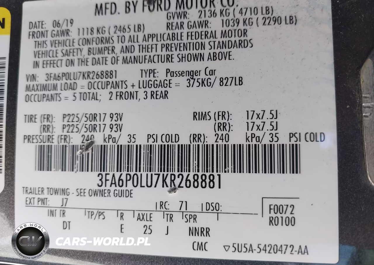 2019 Ford Fusion Hybrid Se VIN:3FA6P0LU7KR268881 - 9