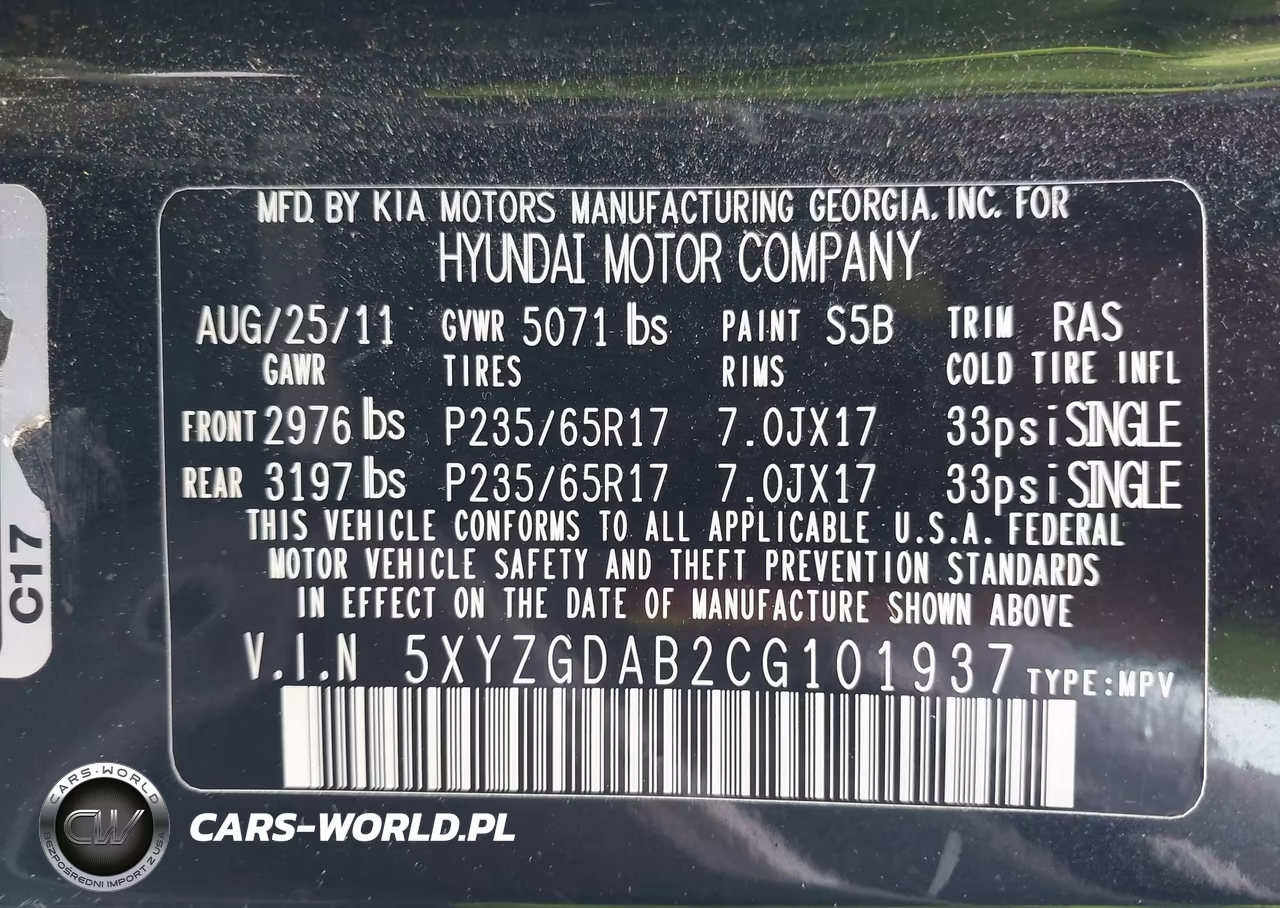 2012 Hyundai Santa Fe Gls VIN:5XYZGDAB2CG101937 - 9