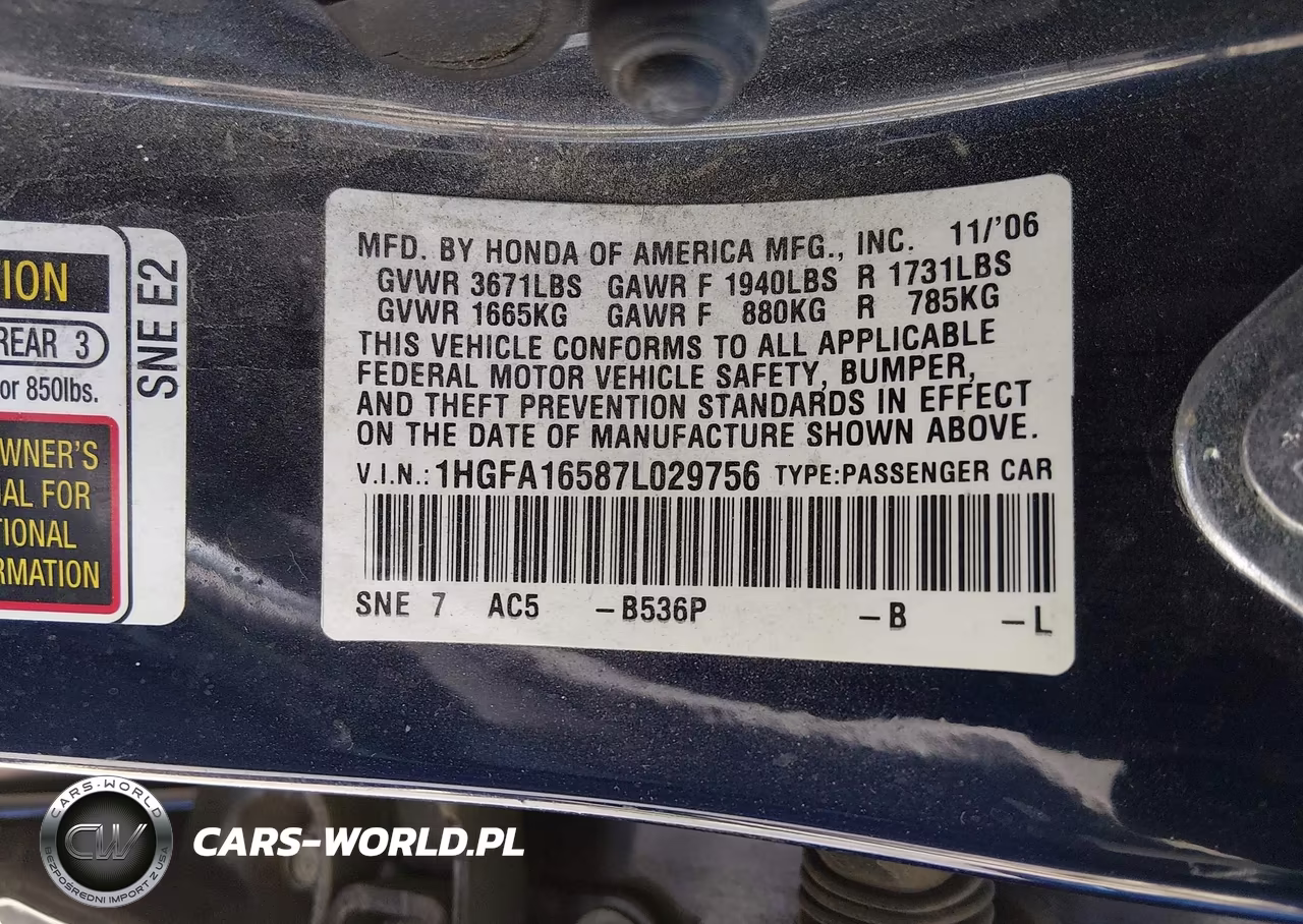2007 Honda Civic Lx VIN:1HGFA16587L029756 - 9