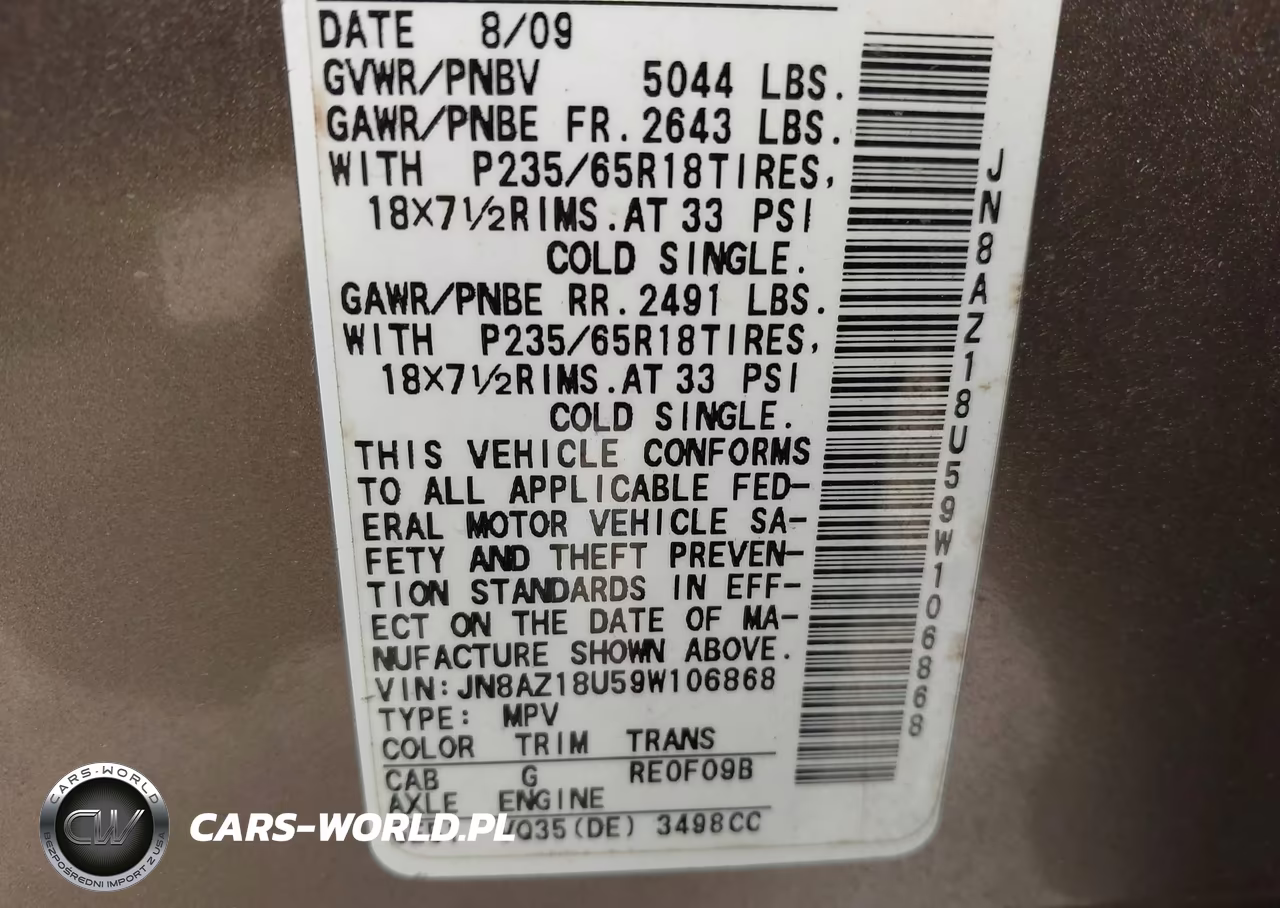 2009 Nissan Murano Sl VIN:JN8AZ18U59W106868 - 9