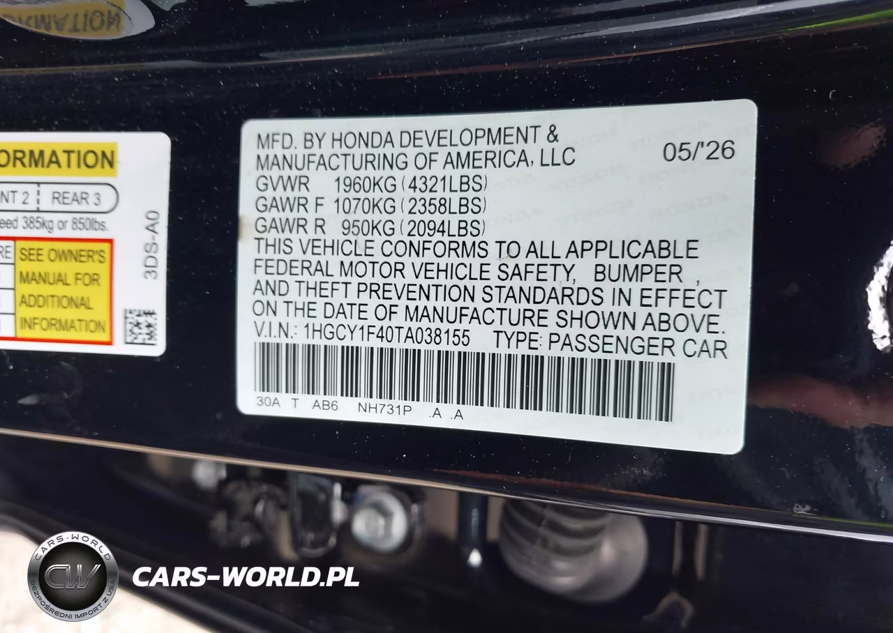 2026 Honda Accord Se VIN:1HGCY1F40TA038155 - 9