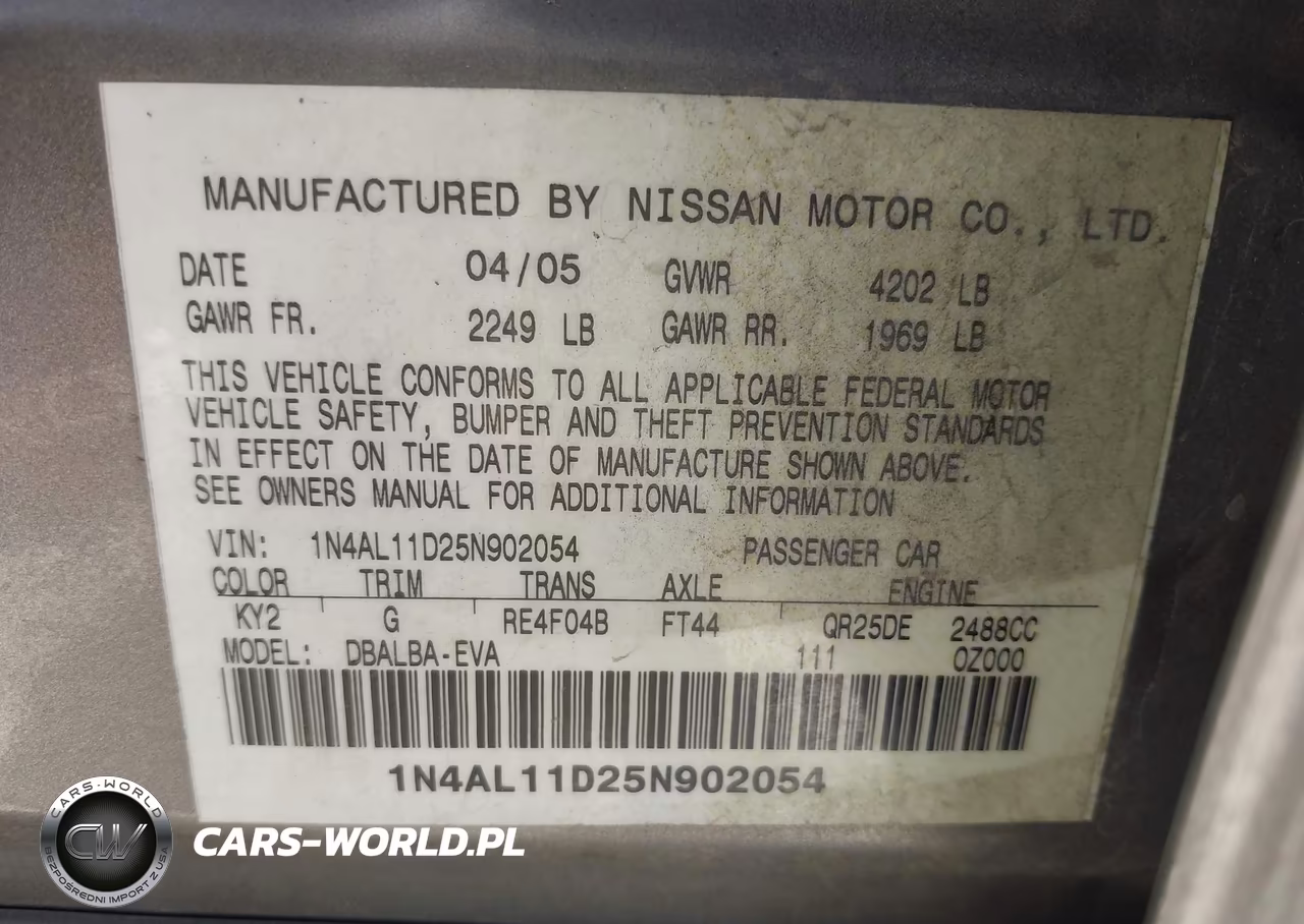 2005 Nissan Altima 2.5 S VIN:1N4AL11D25N902054 - 9