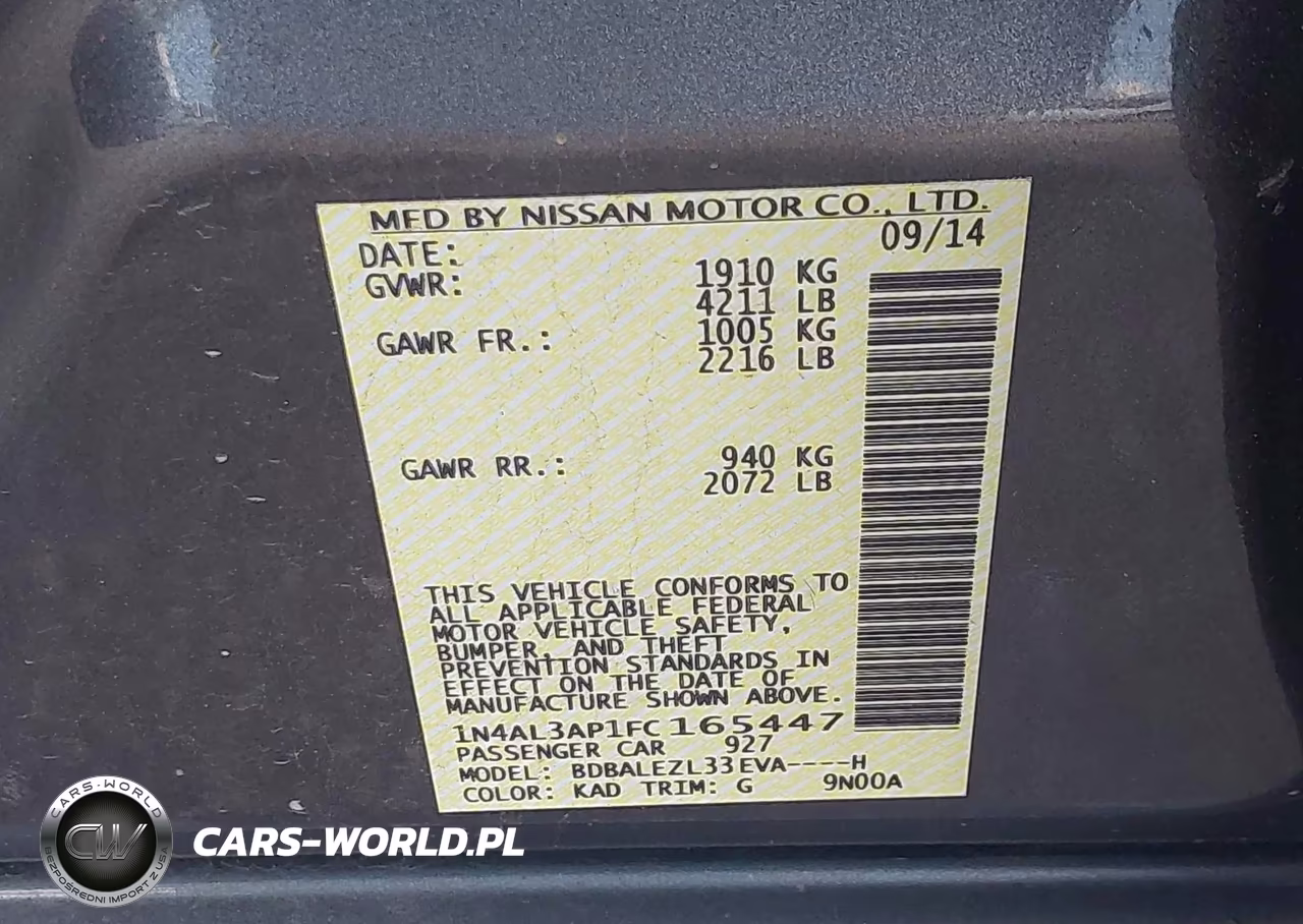 2015 Nissan Altima 2.5 S VIN:1N4AL3AP1FC165447 - 9