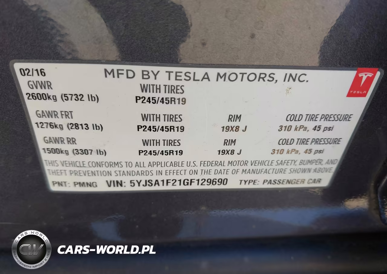 2016 Tesla Model S 60D-70D-75D-85D-90D VIN:5YJSA1E21GF129690 - 9
