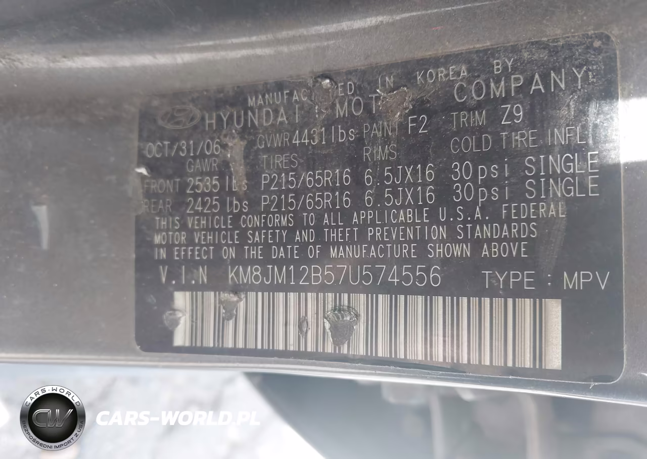 2007 Hyundai Tucson Gls VIN:KM8JM12B57U574556 - 9