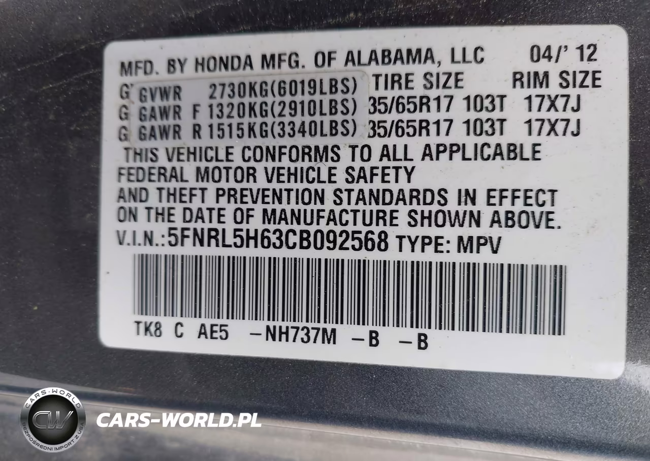 2012 Honda Odyssey Ex-L VIN:5FNRL5H63CB092568 - 9