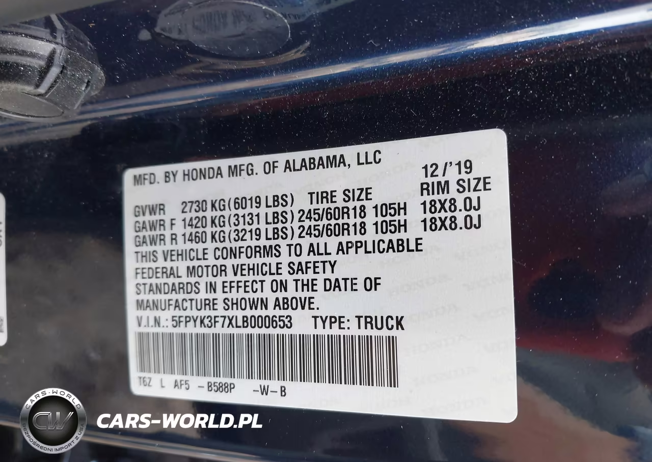 2020 Honda Ridgeline Rtl-E VIN:5FPYK3F7XLB000653 - 9