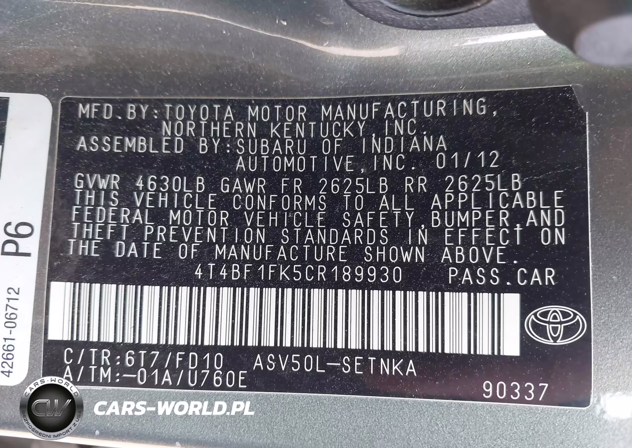 2012 Toyota Camry Le VIN:4T4BF1FK5CR189930 - 9