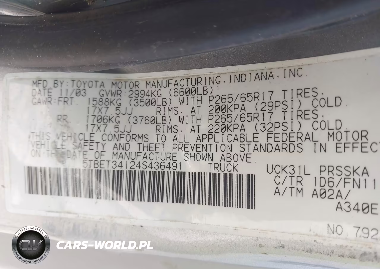 2004 Toyota Tundra Sr5 V8 VIN:5TBET34124S436491 - 9