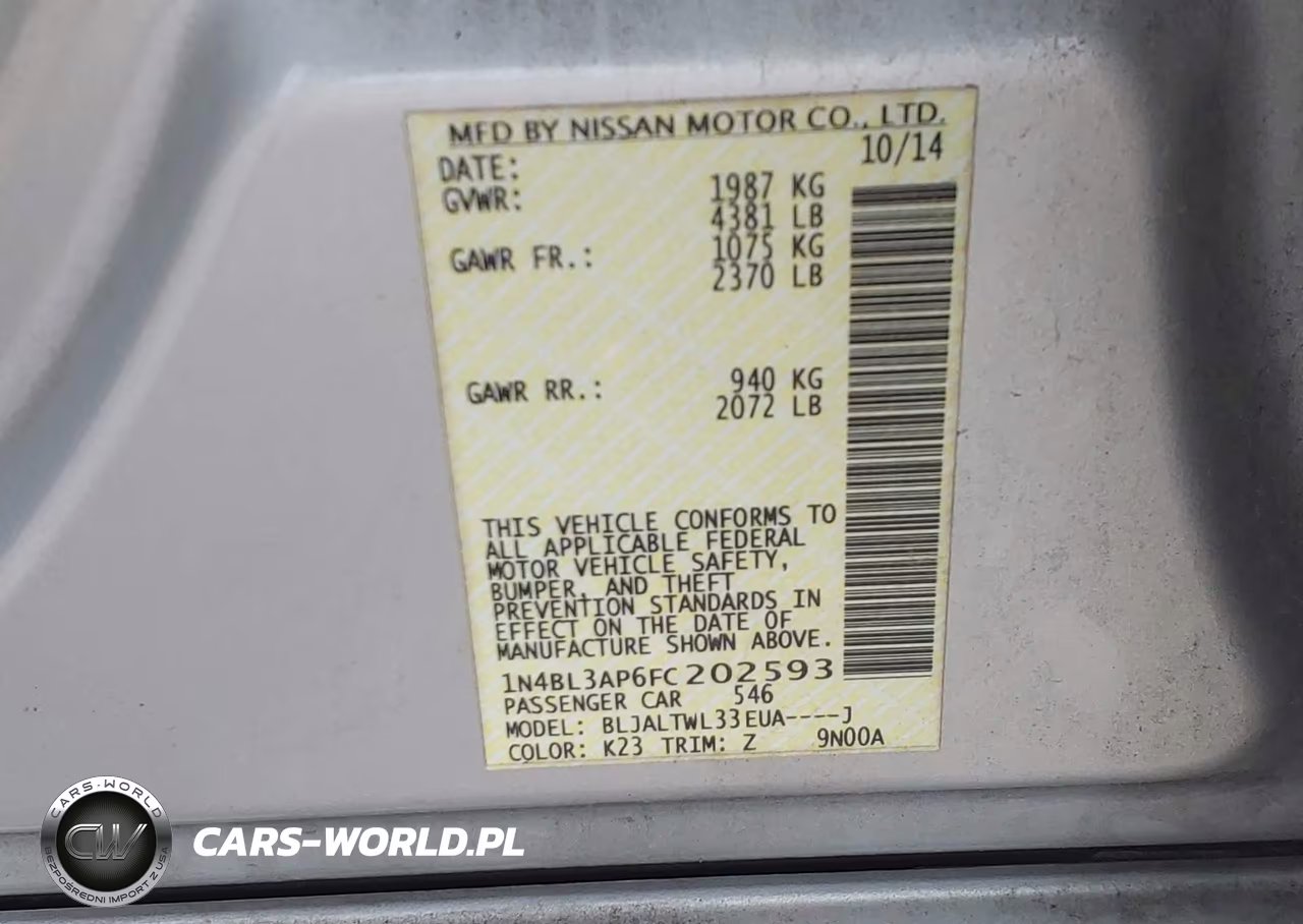 2015 NISSAN ALTIMA 3.5 SL VIN:1N4BL3AP6FC202593 - 9