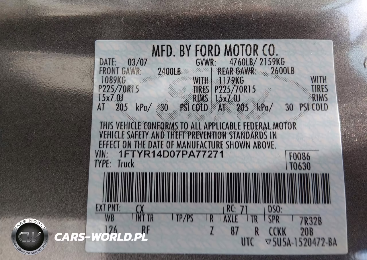 2007 Ford Ranger Stx-Xl-Xlt VIN:1FTYR14D07PA77271 - 9