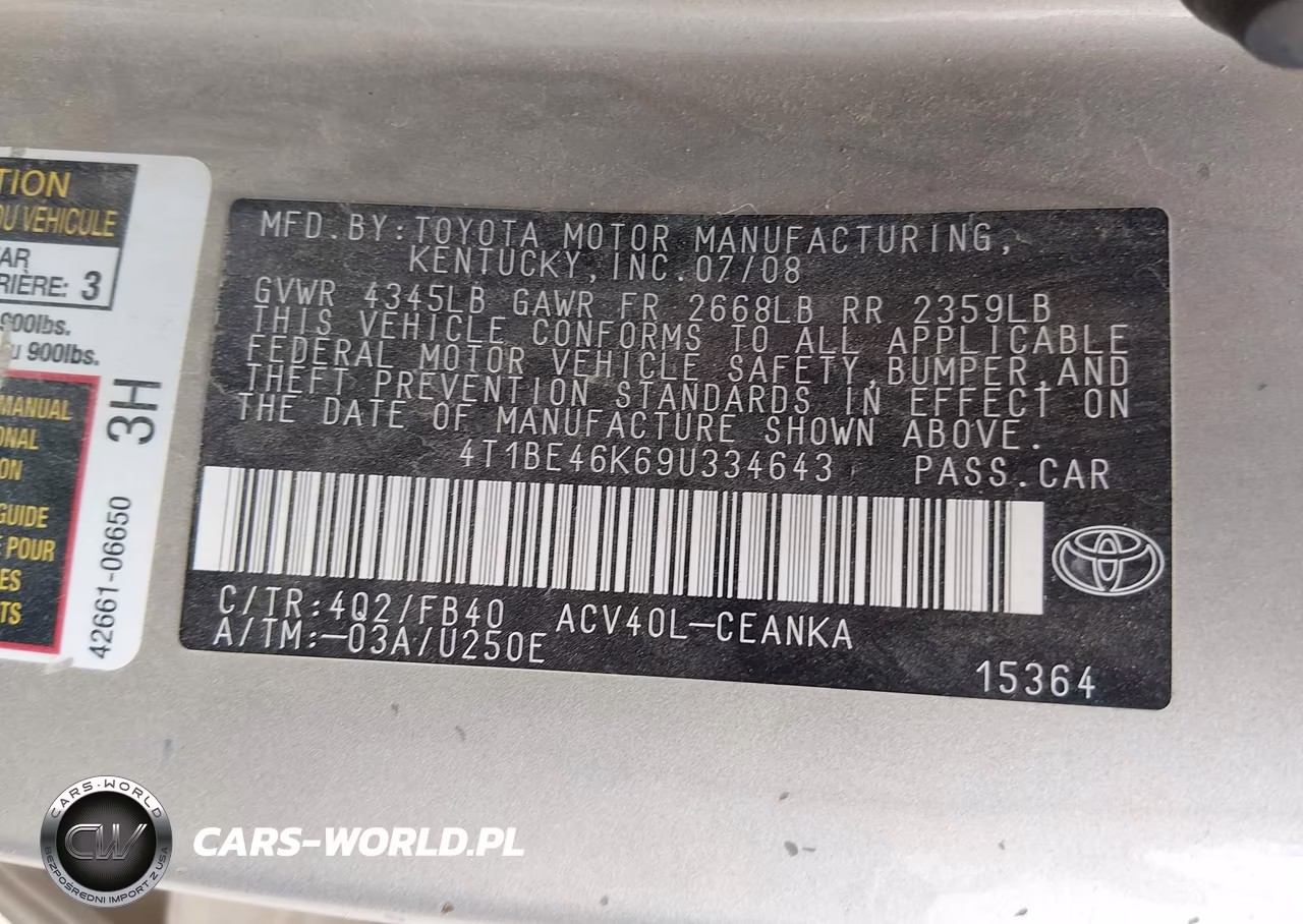 2009 Toyota Camry Le VIN:4T1BE46K69U334643 - 9