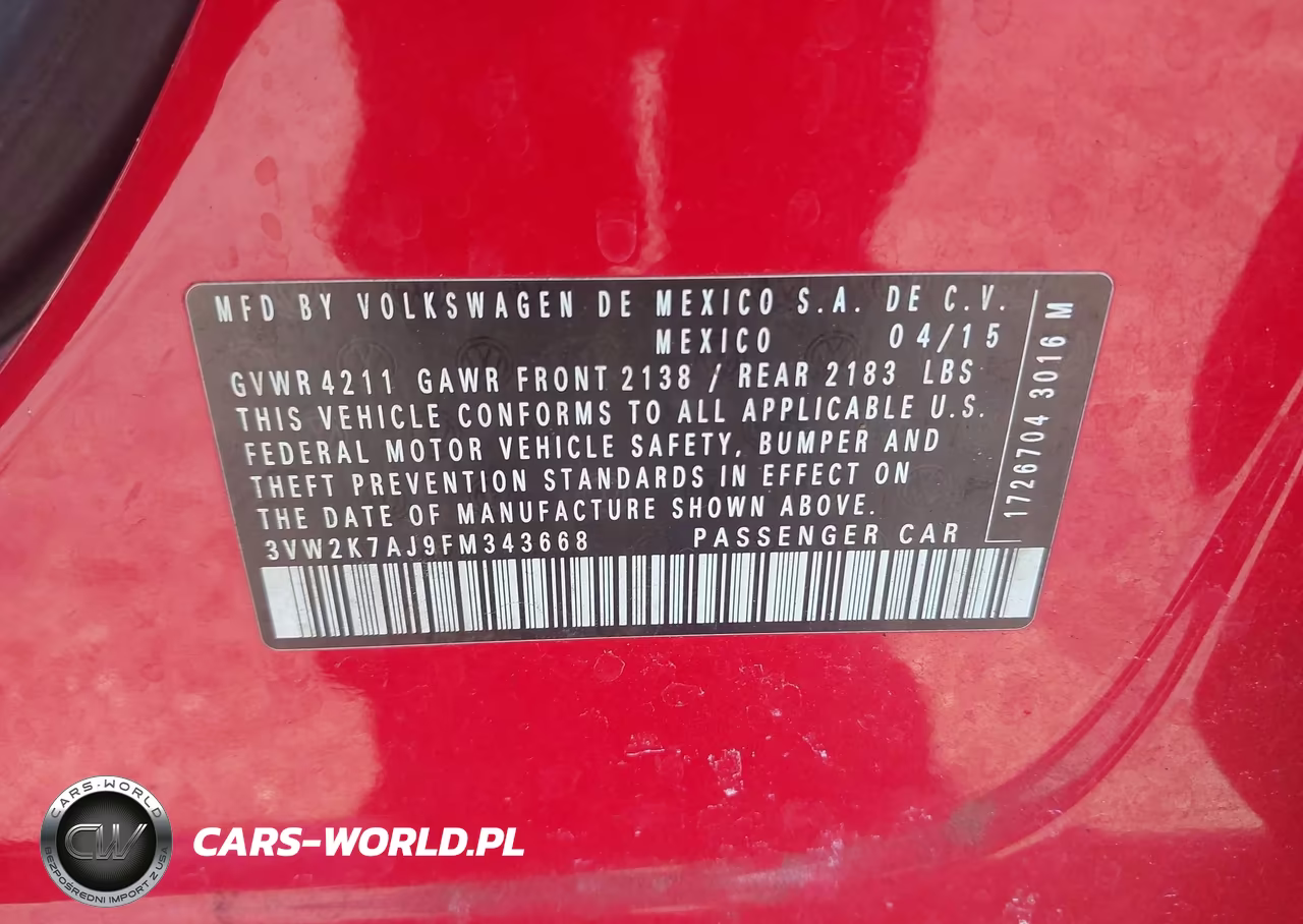 2015 Volkswagen Jetta 2.0L S VIN:3VW2K7AJ9FM343668 - 9