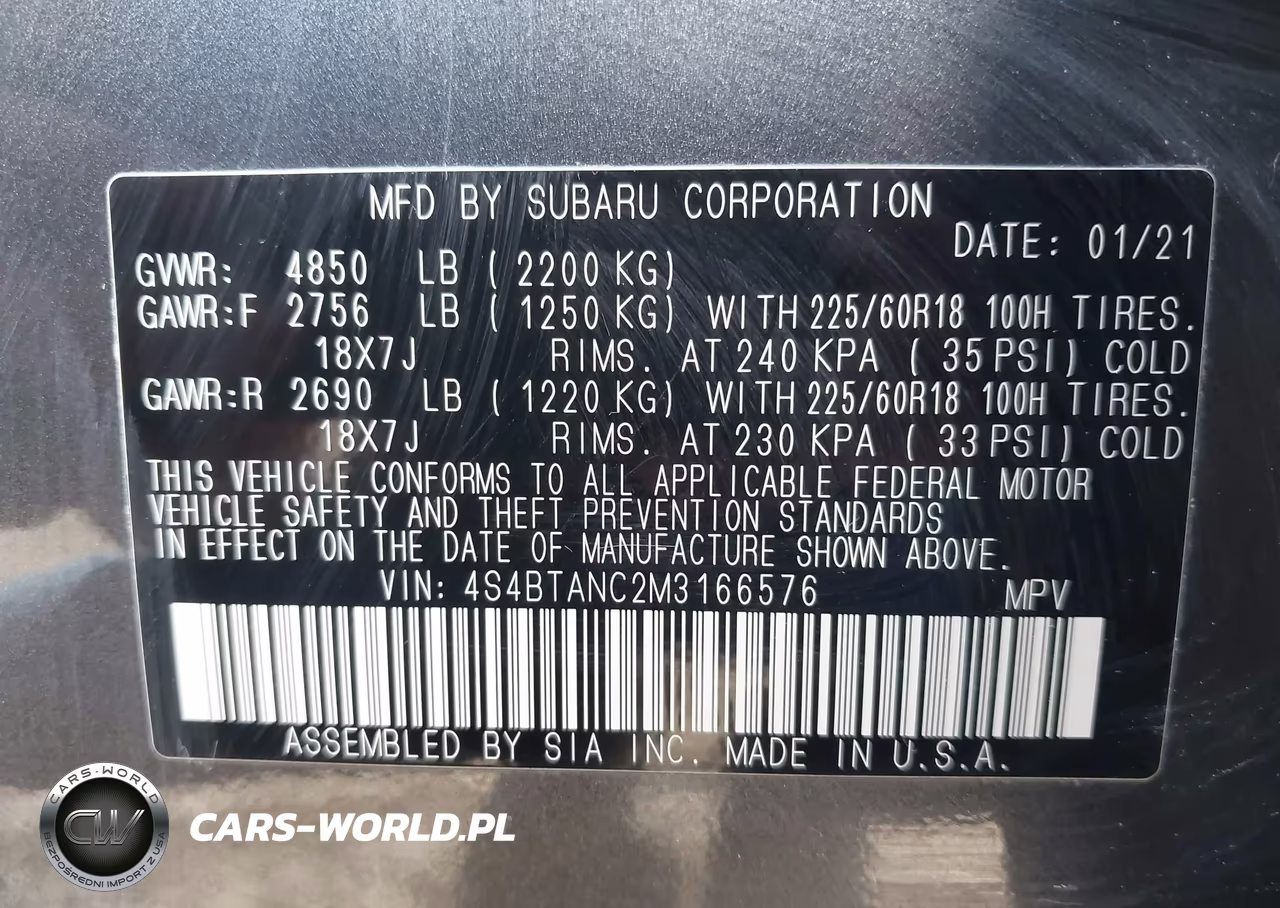 2021 Subaru Outback Limited VIN:4S4BTANC2M3166576 - 9