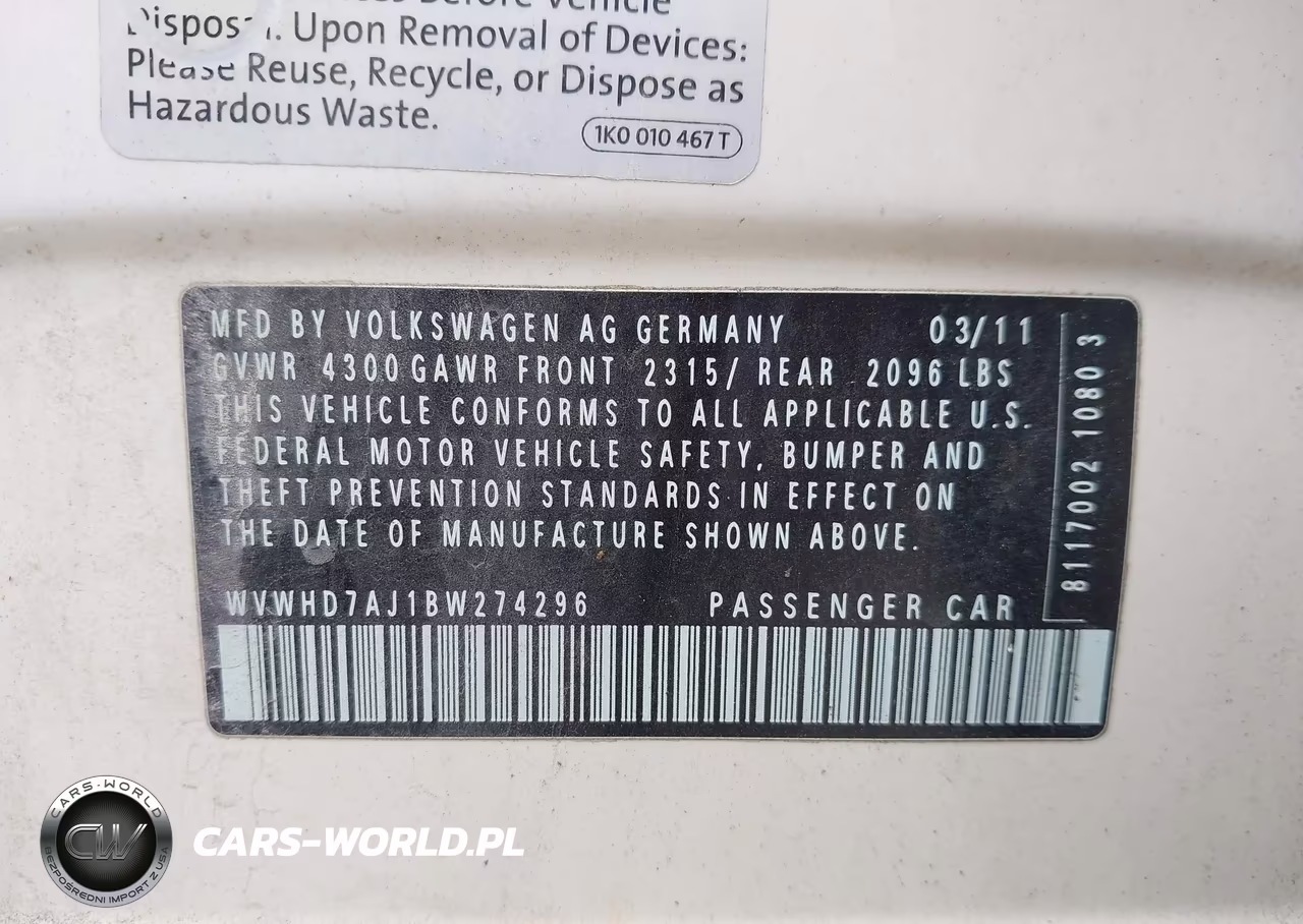 2011 Volkswagen Gti 4-Door Autobahn VIN:WVWHD7AJ1BW274296 - 9