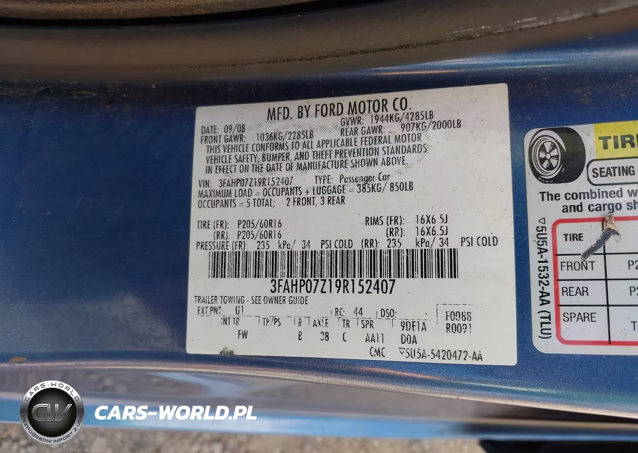 2009 Ford Fusion Se VIN:3FAHP07Z19R152407 - 9