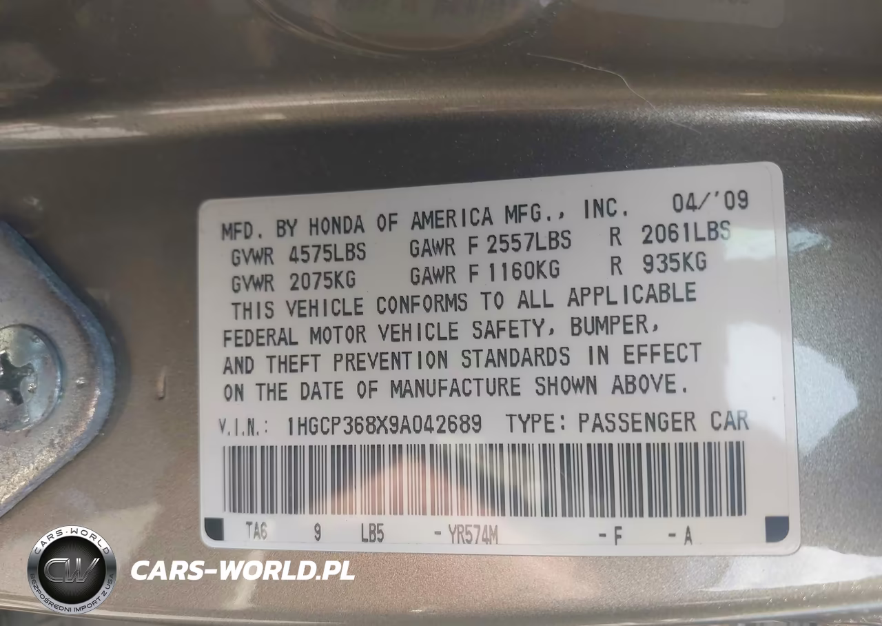 2009 Honda Accord 3.5 Ex-L VIN:1HGCP368X9A042689 - 9