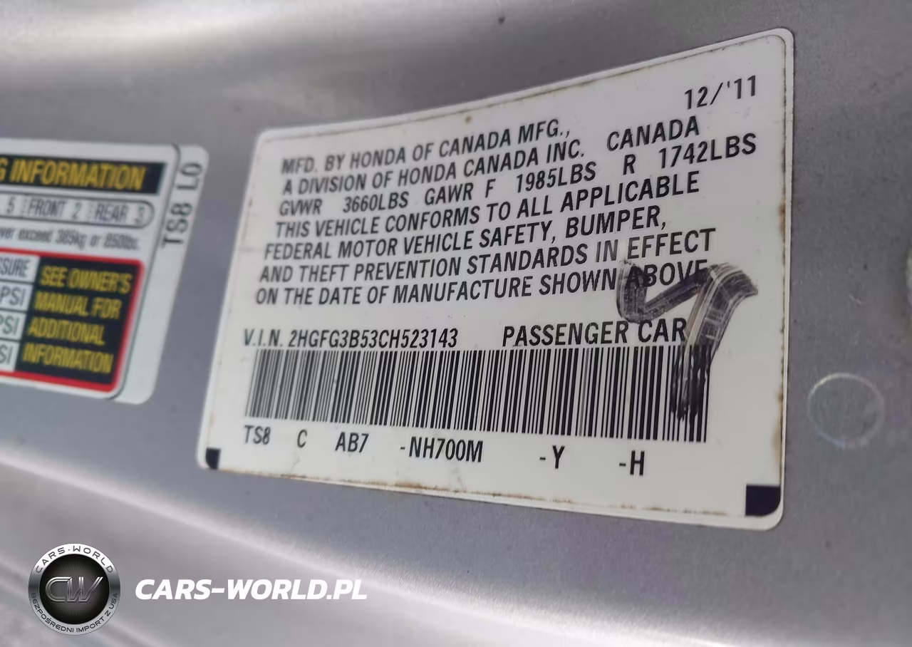 2012 Honda Civic Lx VIN:2HGFG3B53CH523143 - 9