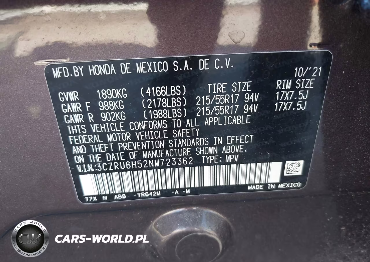 2022 Honda Hr-V Awd Ex VIN:3CZRU6H52NM723362 - 9